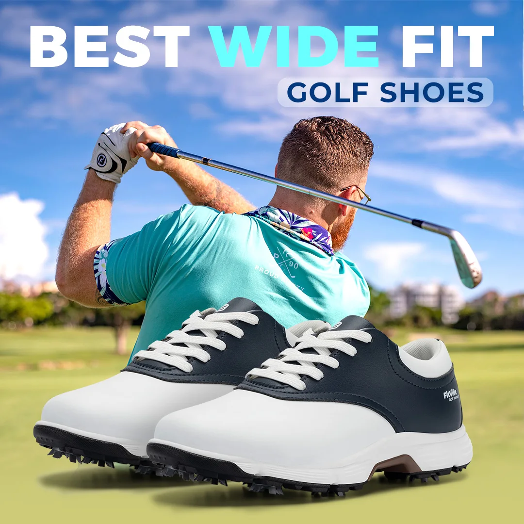 Fitville-Chaussures de golf à ongles pour hommes, conception large, coordonnantes, prise plus forte, imperméables, pieds plats masculins, talon ajusté en arc, oto Instituts