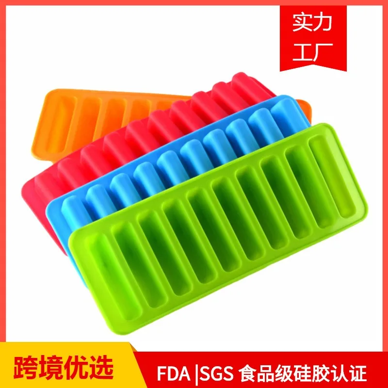 10 Cavity Silicone Ice Bar Mold 3D Long Strip Finger Biscuit Baking Molds French Dessert Chocolate Bakeware DIY Tool