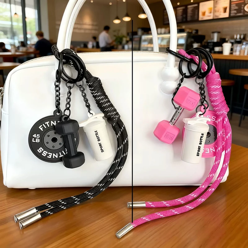 Hand-Woven Mini Dumbbell Fitness Keychain Anti-Lost Gym Lover DIY Trinket with Nylon Rope Pendant for Fitness Enthusiasts