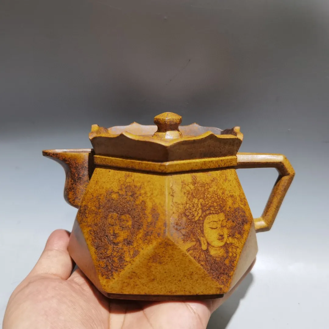 Yixing Purple Clay Teapot Guanyin Buddha Head Pattern Monk hat shaped Guanyin teapot Kettle Teapot Amass wealth Ornaments Town