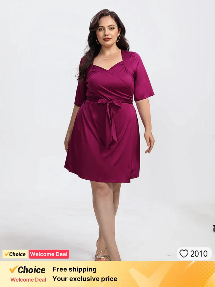 

Plus Sized Clothing Crisscross Ruched Wrap Half Sleeve Party Dress for Women Spring 2024 Elegant Half Sleeve V-neck Midi Dress