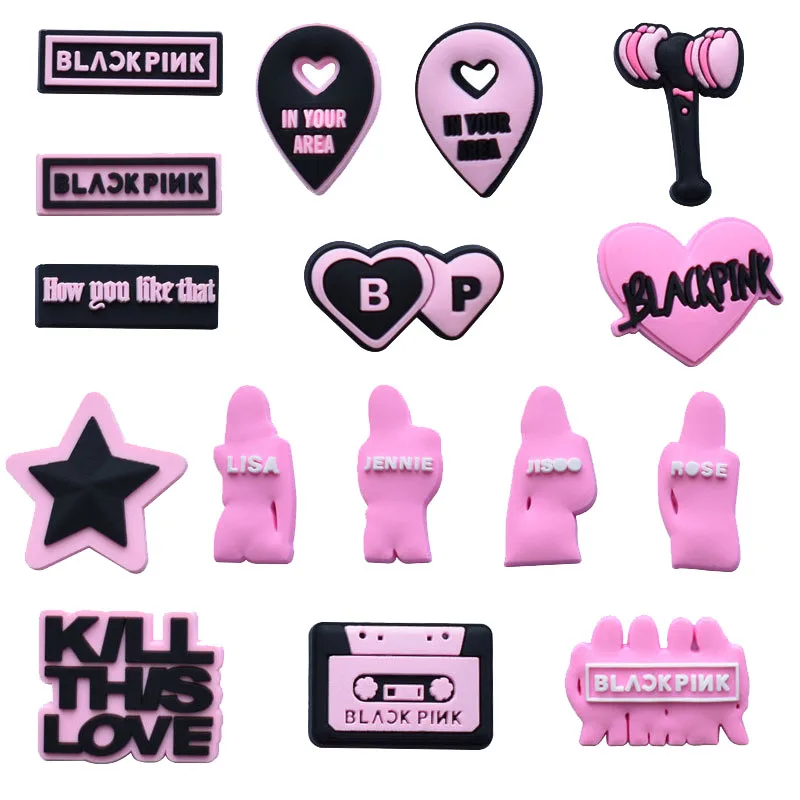 16pcs New Arrival Korea Girls Pins Pink Shoe Charms Silicone Backpack Wristband Ornament Dropshipping Sale Wholesale Bulk