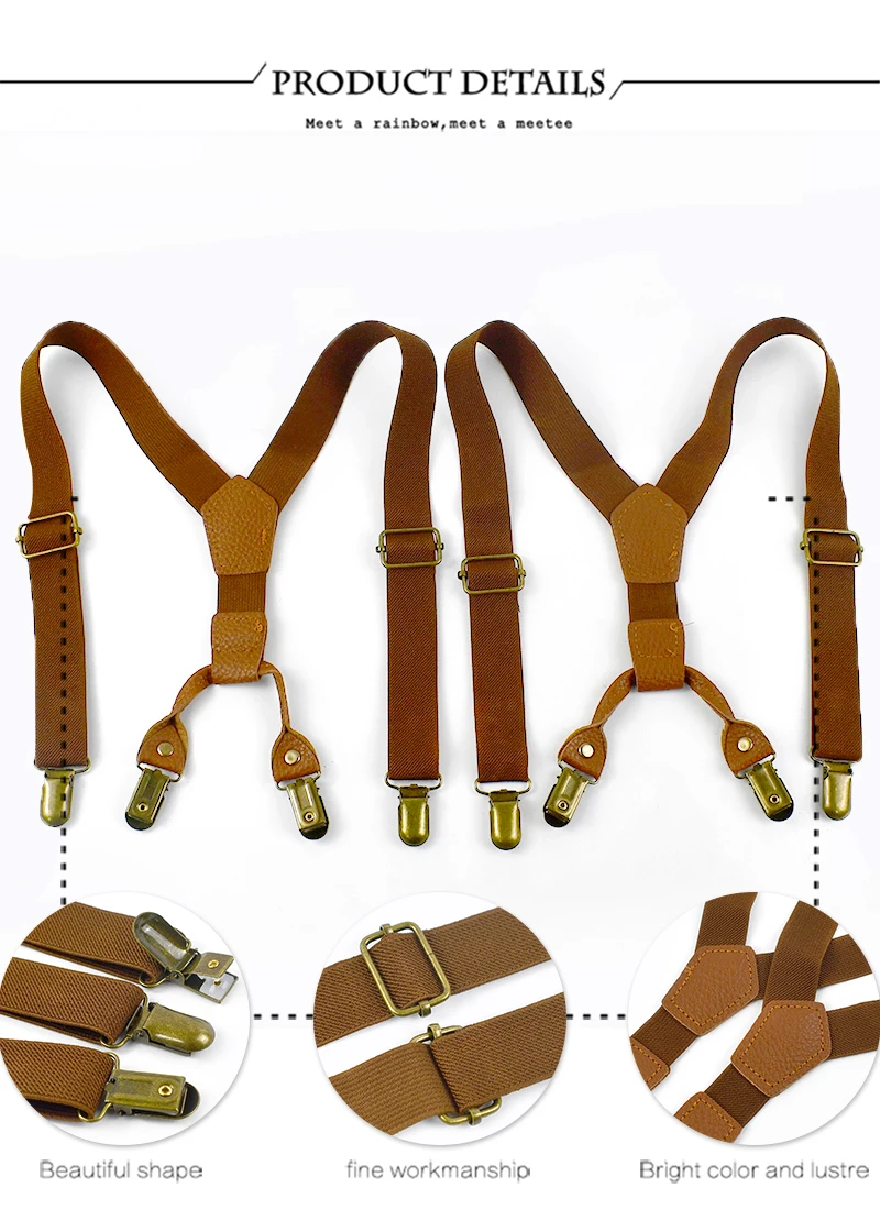 1Pc Deepeel 2.5*65cm Solid Color Children's Suspenders 4 Clips Y-shaped Braces Adjustable Elastic Band Jeans Pants Hanger Male