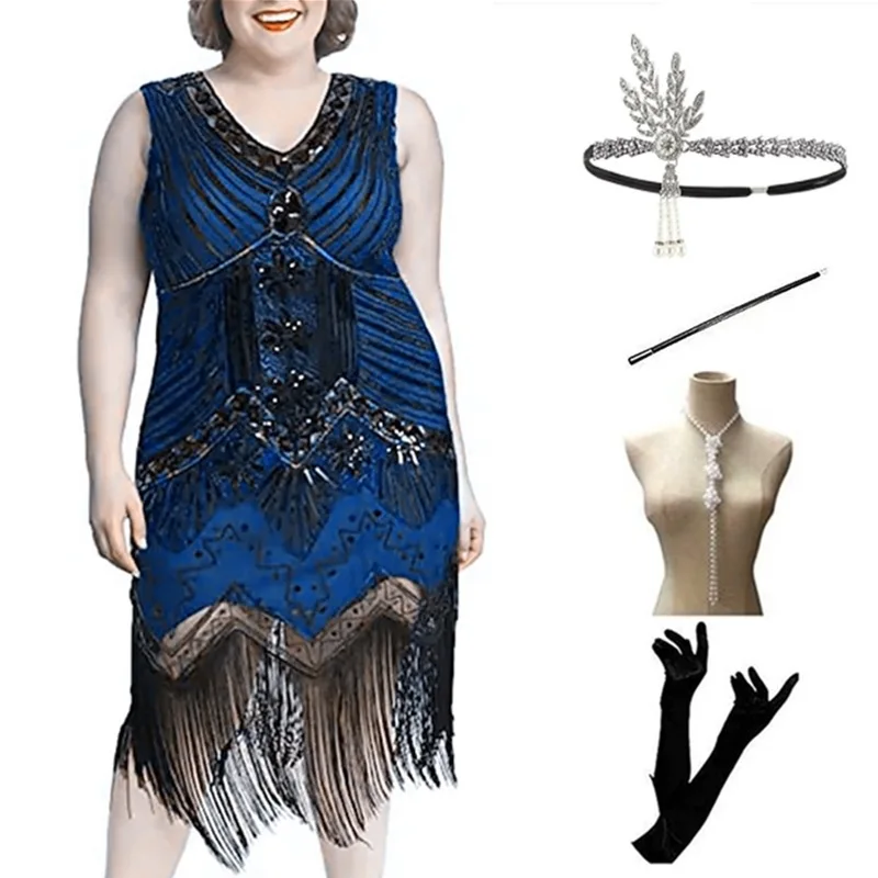 Abito da donna di grandi dimensioni 920 retrò con paillettes Par Cena V-ne Nappa Dr Set Abito da sera Ensemble Materiale in poliestere