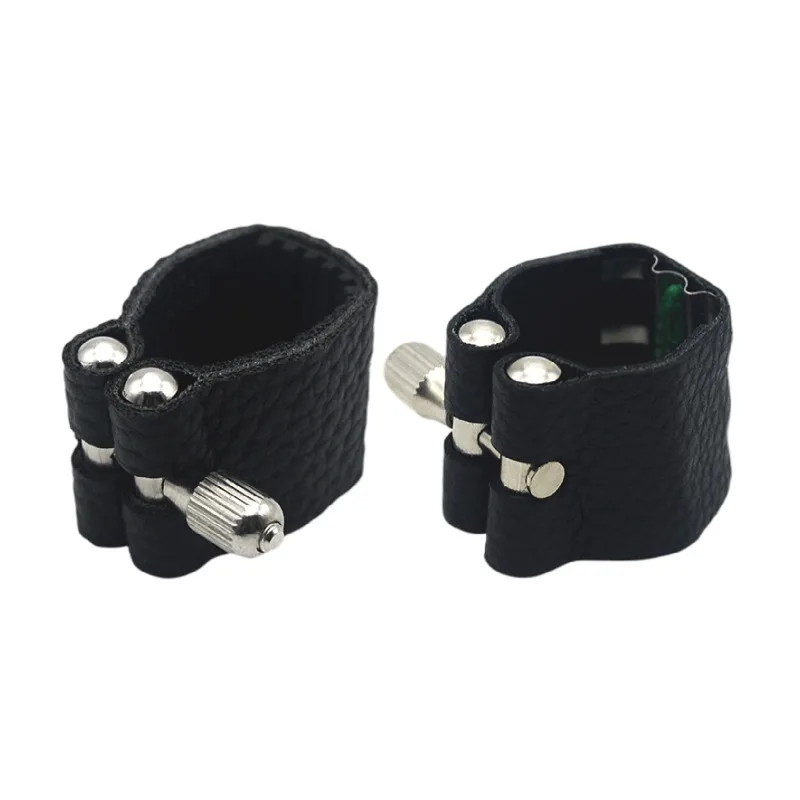 Ligadura de saxofón Tenor /Soprano/Alto, boquilla de plástico negro, cuero fijo, tarjeta suave, accesorios de saxofón