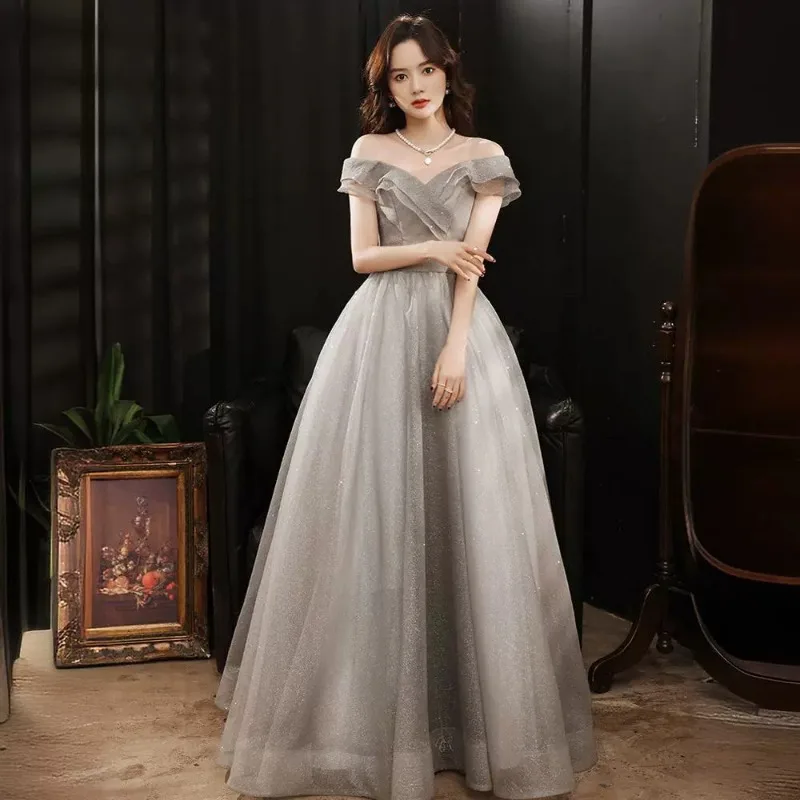 

Annual Meeting One Shoulder Host Banquet Evening Dress Skirt Starry Sky Charm Bridesmaid Dress Autumn/Winter Performance Dress