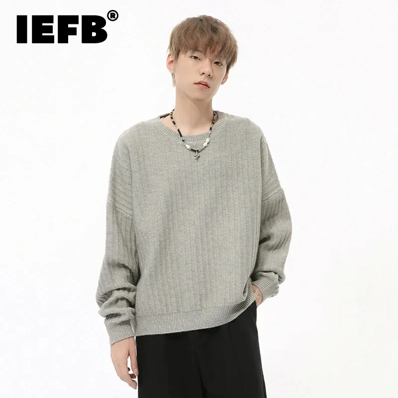 IEFB Korean Style Men's Sweaters Round Collar Solid Color Knitting Casual Tops Loose Pullover Male Clothing New Simple 9C7959