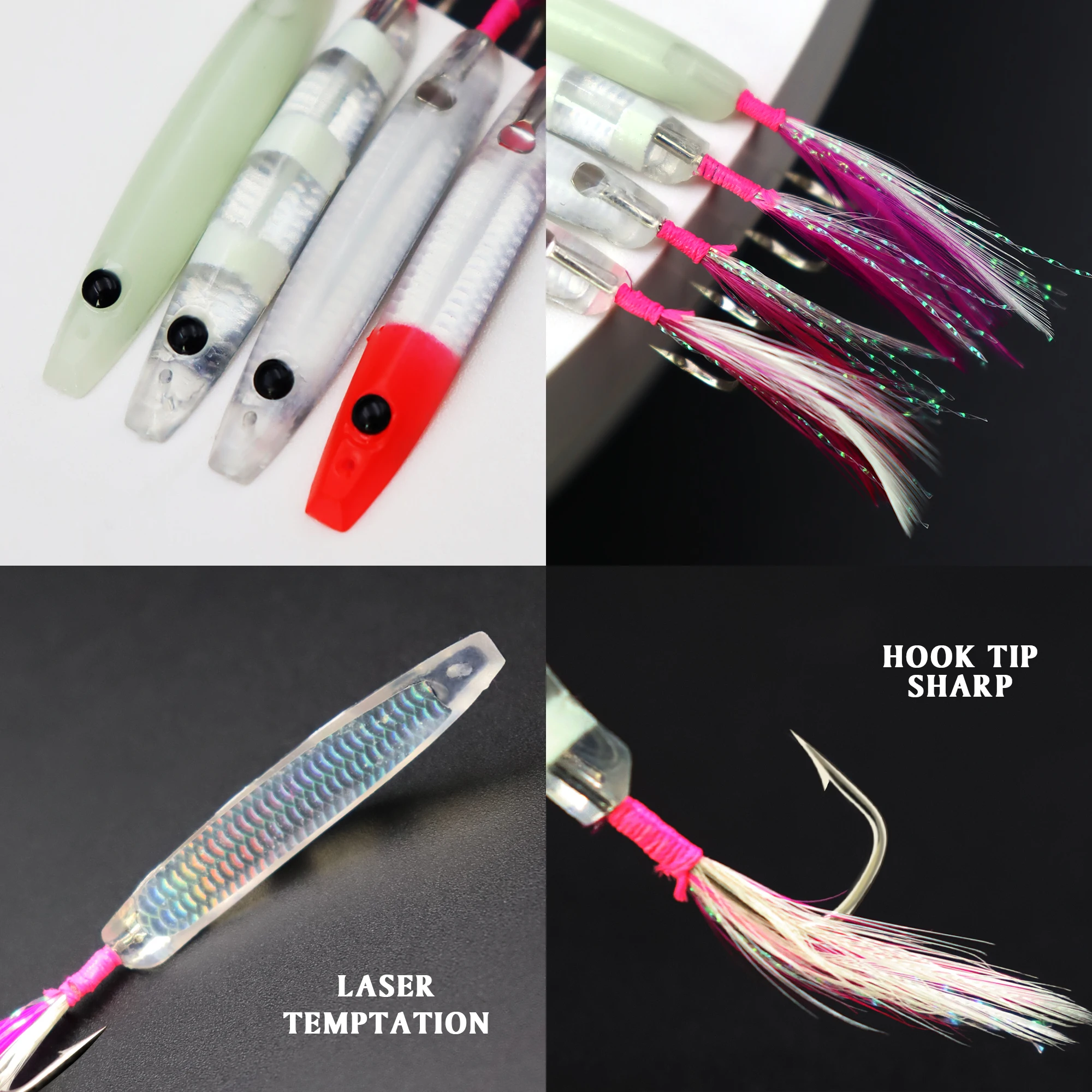 ZYZHE 2 Stück Trolling-Angelhaken mit Schrägwinkel 4/4,5CM Schleppköder-Haken Passend zu Oberflächenködern Surf-Trolling-Köder – Detail 3