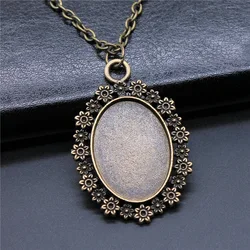 Antique Bronze Color 18x25mm Inner Size Oval Flower Style Settings Cabochons Bases Bezel Pendant Necklace Jewelry Accessories