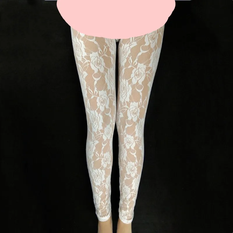 Verão feminino rosa floral bordado comprimento do tornozelo leggins oco para fora rendas cintura alta magro leggings longos plus size um tamanho