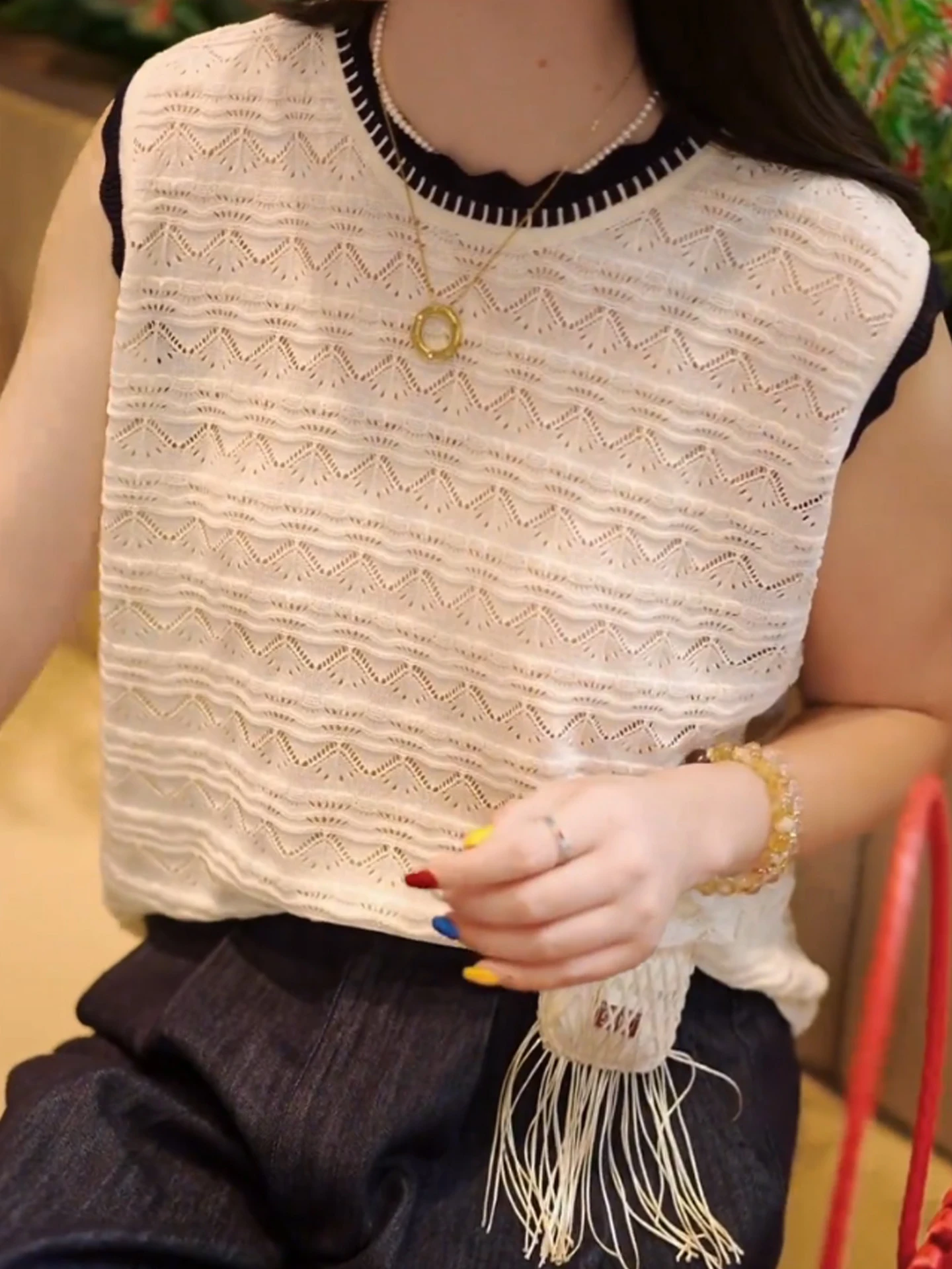 Top de Punto Casual de Verano con Bloques de Color, Suéter sin Mangas con Cuello en V, Ceco Adeazante de Estilo Hoado ...