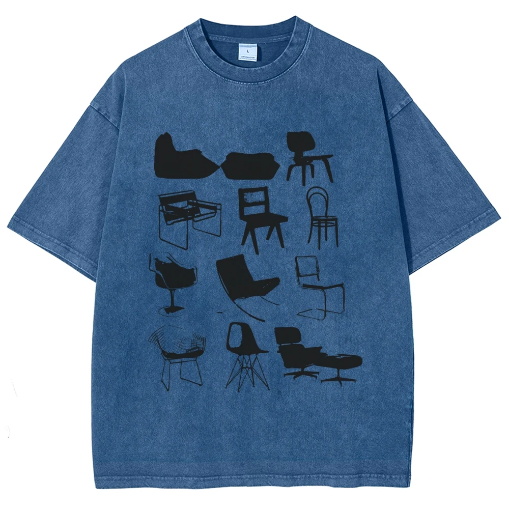 

Virbrant Furniture Chair Unisex Fit Washed T-Shirt, Stylish Trendy Y2k Minimalism Sketch Artistic Shirt