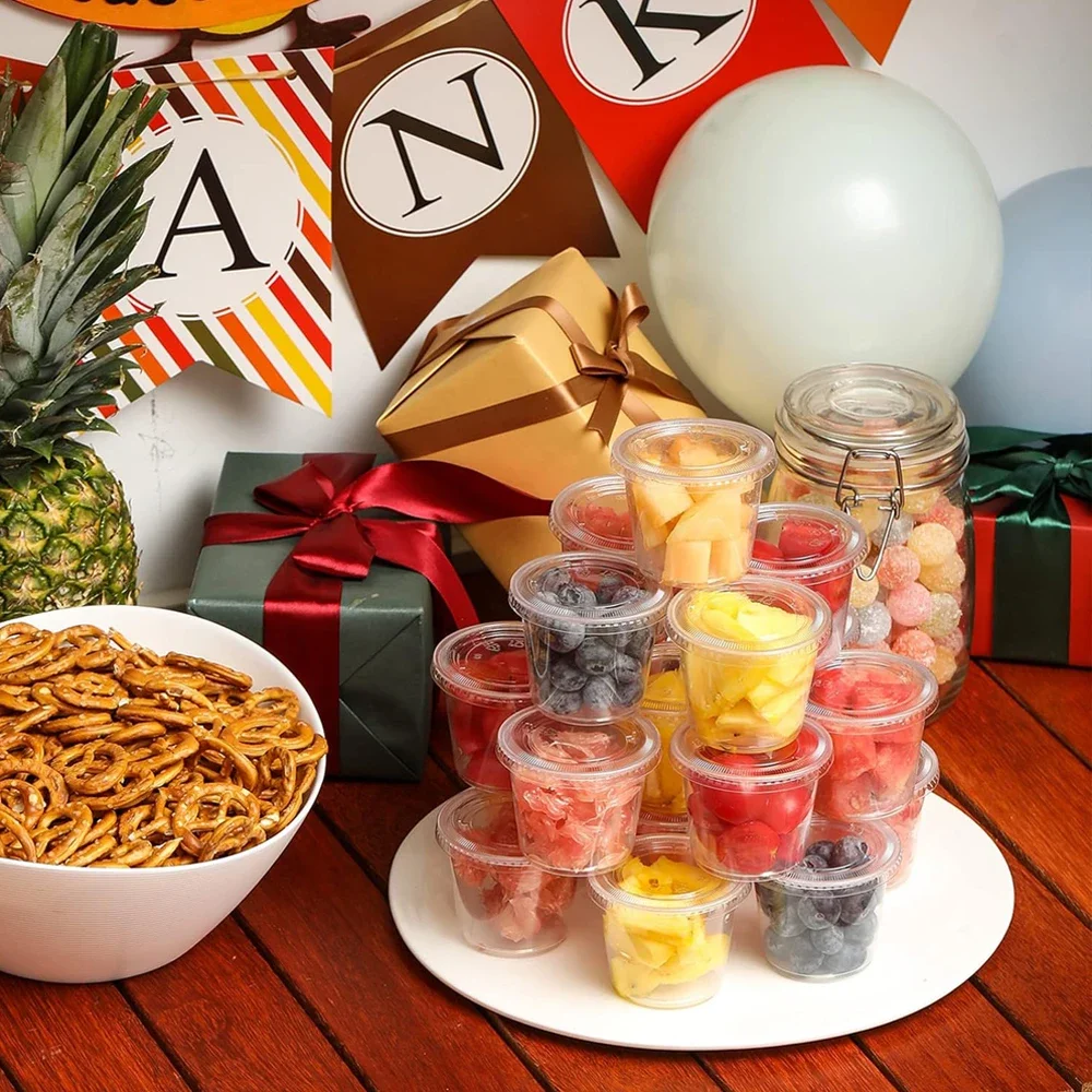 Portion Cups With Lids 5.5 oz Airtight, Stackable Souffle Cups, Salad Dressing & Sauce Containers for Lunch, Party, Trips 6
