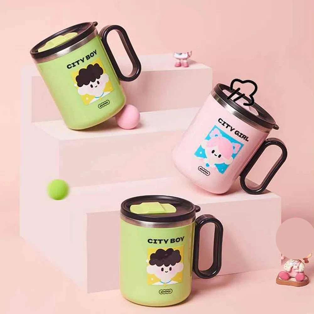 

Stainless Steel Cartoon Couple Thermal Mug Boys and Girls Creative Thermal Coffee Cup Reusable Cute Pattern Drinking Mug