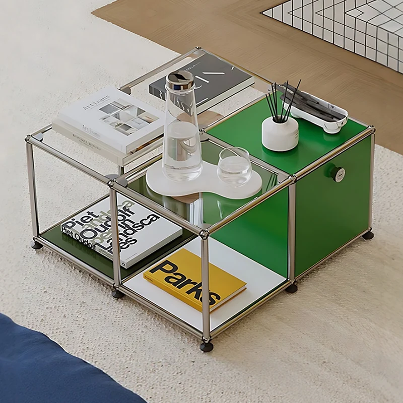 Glass Coffee Table Living Room Home Creative Cabinet Small Apartment Internet Table Stainless Steel Module Cabinet Sofa Side