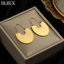 EILIECK 316L Stainless Steel Palm Leaves Fan-shaped Earrings For Women Gold Color Metal Hoop Earrings Designer Girls Jewelry