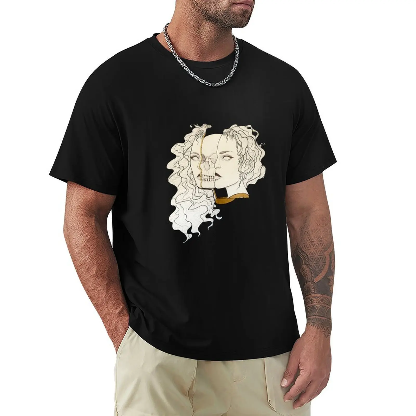 

Skull Revealed Beneath Womans Face Occult and Tattoo Inspired T-Shirt summer 2025 graphic t shirts mens graphic t-shirts hip hop