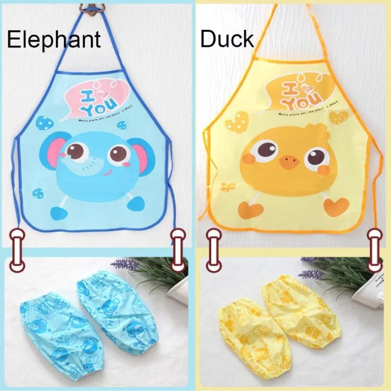 Cute Cartoon Children Apron Sleeves Chef Hat Pocket Set Kids Craft Art Kitchen Cooking Chef Suit Drink Food Baking Toys for 3-8Y