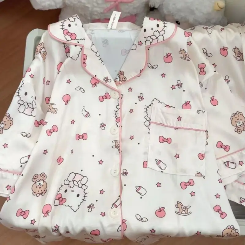 Summer Pajamas Set Women's Nightie Shorts Short Sleeve Sleepwear Cute Cartoon Nightgown Student Home Clothes