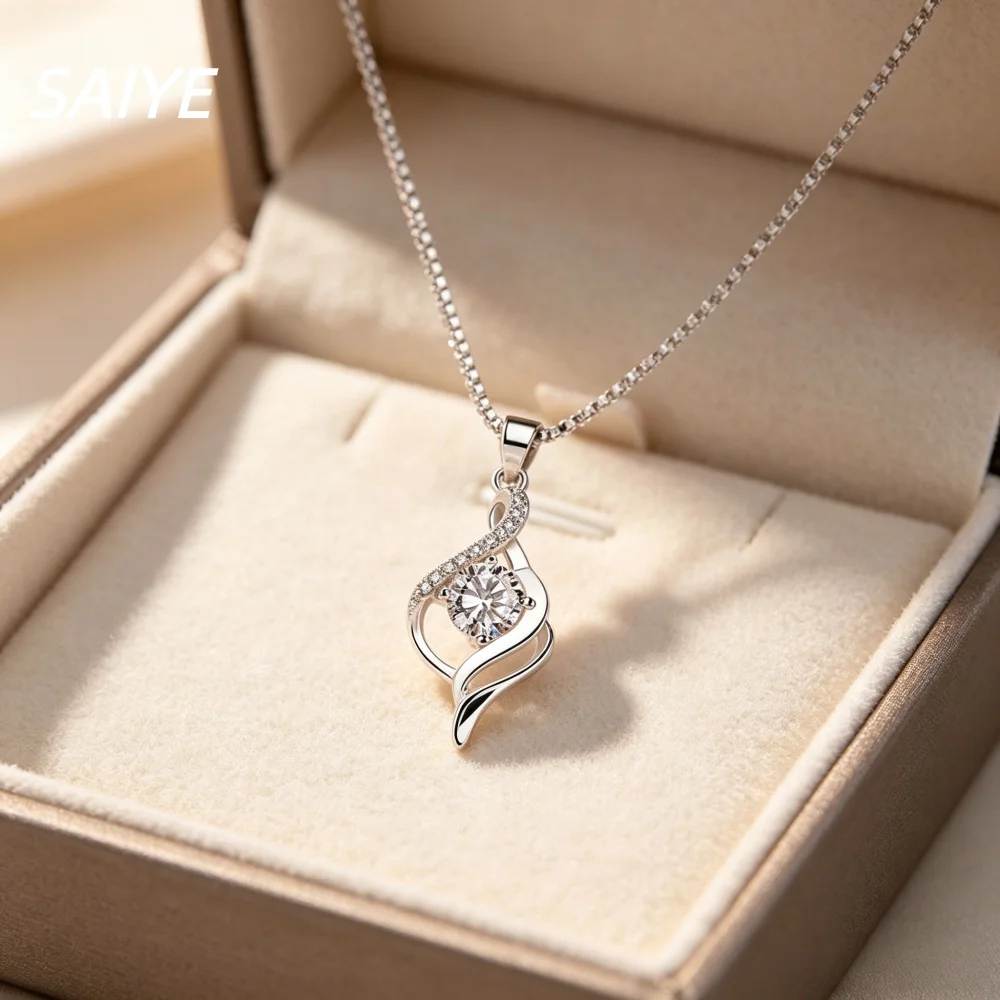 

925 Sterling Silver Twist Pendant Necklace for Women Round Cut Purple/White Zircon Infinity Love Necklace Bridal Wedding Jewelry