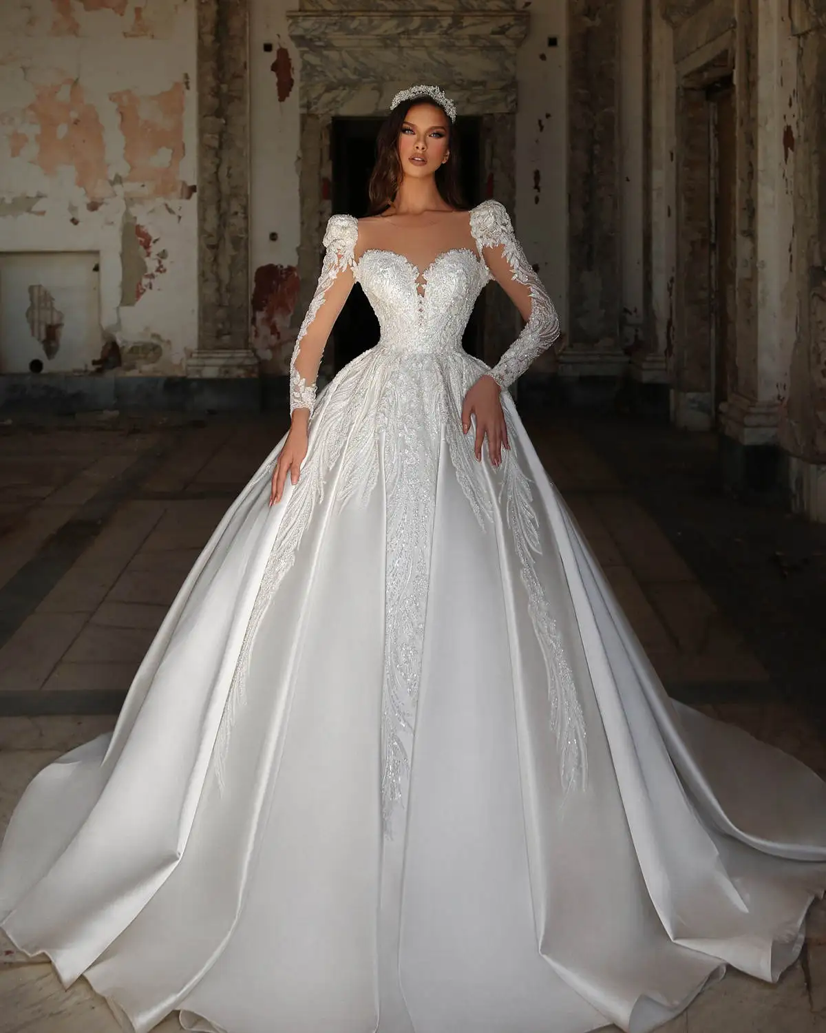 Illusion Ball Gown Wedding Dresses With Sweetheart Beading Sequins Bridal Gown Sweep Train Vestidos De Novia Custom Size