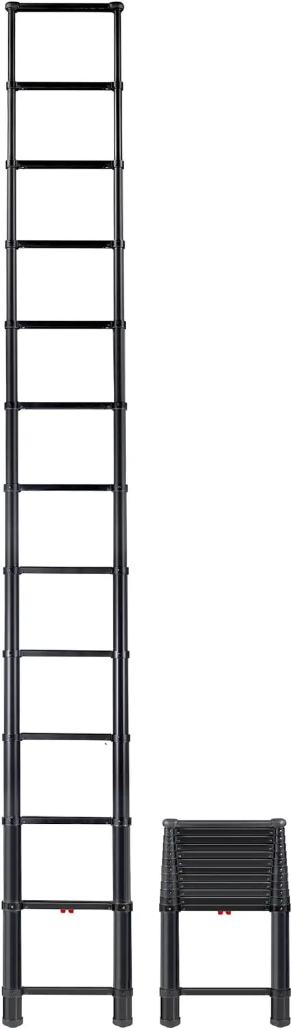 Telesteps 1600Et Telescoping Ladder, Patented One-Touch Release, Osha Compliant Black Tactical 12.5 Ft Extended Height, Up To