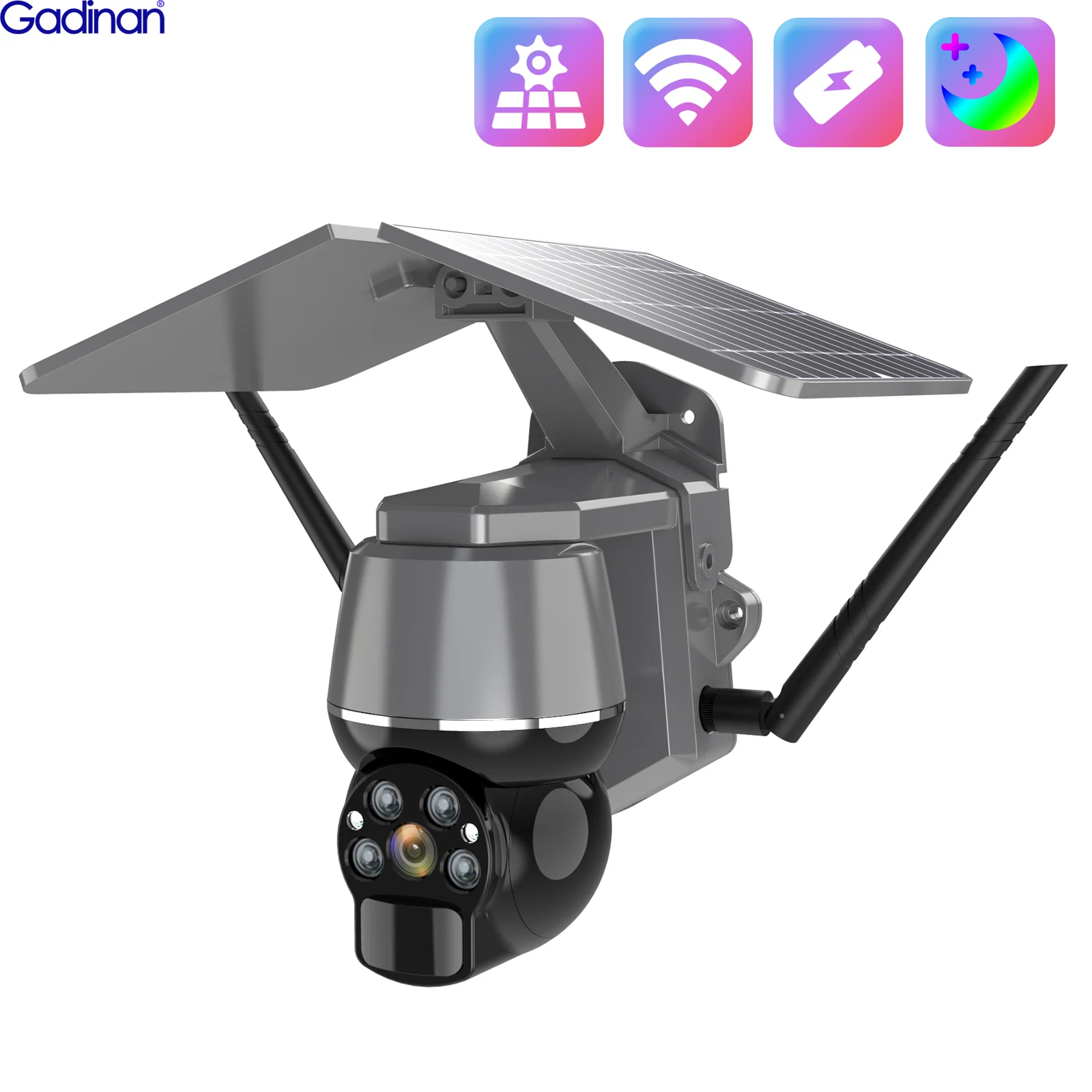 Gadinan 6W Solar 4G/ Wifi CCTV Video Wireless Camera 4x Digital Zoom Motion Detection IP Camera Two-Way Audio Color Night Vision