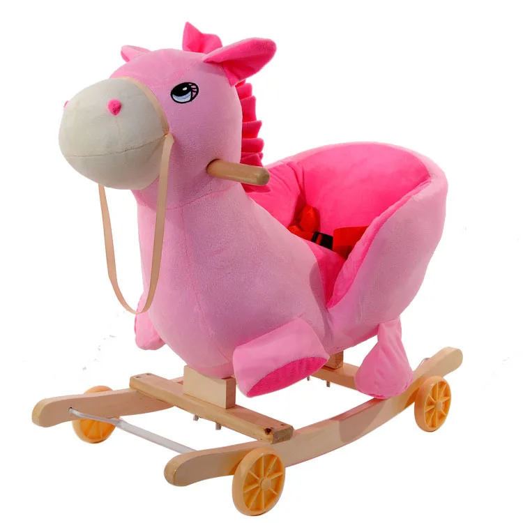Children's plush rocking horse with music Baby rocking chair Solid wood Trojan horse Baby toy Swinging horse Skid