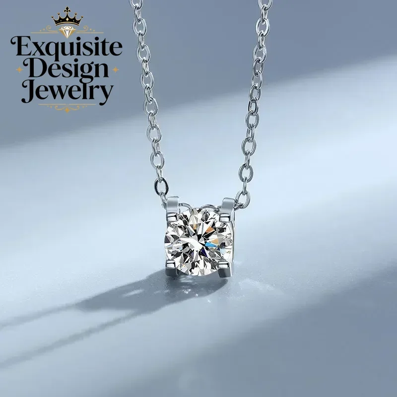 

Classic 0.5/1/2CT Moissanite Diamond Pendant Chain, White Gold 18K Necklace for Womens Engagement Fine Jewelry