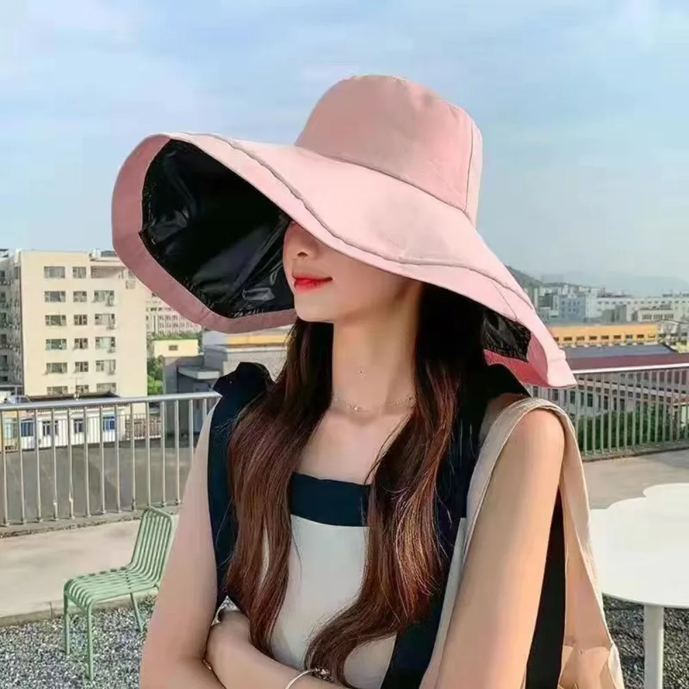 Fashion Wide Brim Summer Fisherman Hat With Windproof Rope Anti-UV Sun Cap Outing Beach Hat Foldable Breathable Bucekt Hat