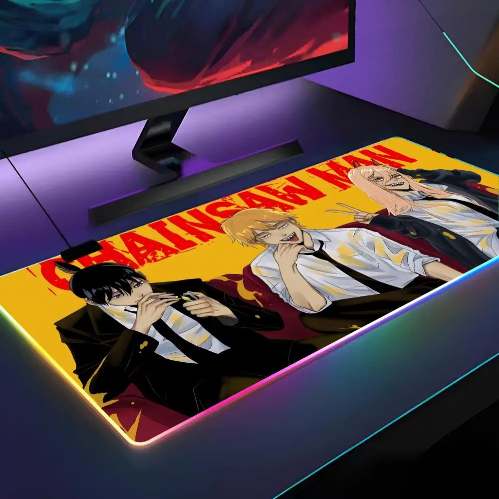 

C-Chainsaw M-Man Anime Mouse Pad RGB Backlit Mouse Pad Laptop Mouse Pad Laptop Gamer Computer Desk Gaming Accessories