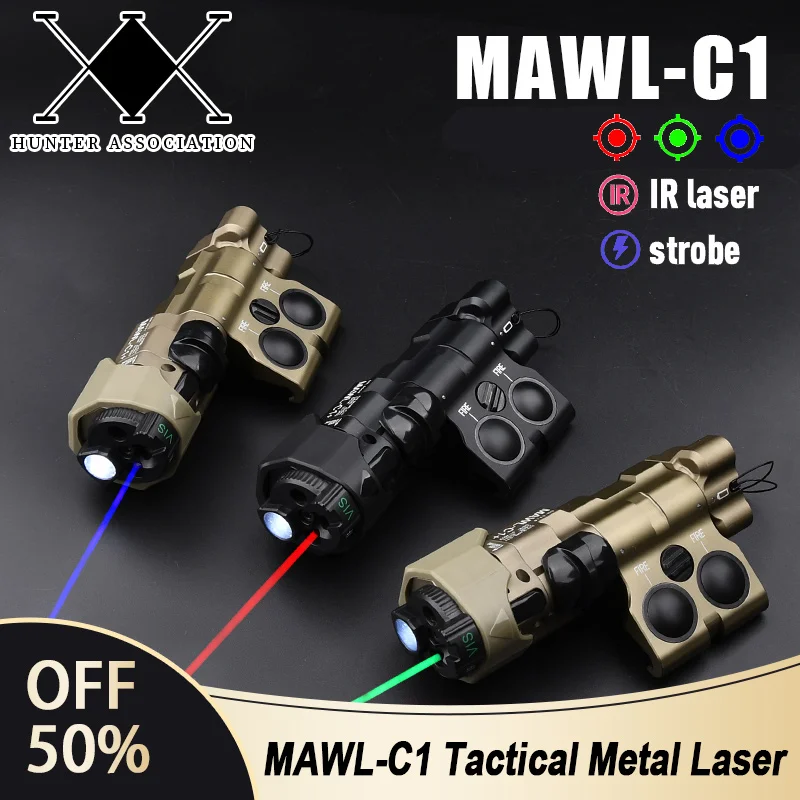 New Upgraded MAWL-C1 Tactical Airsoft All Metal CNC LED Aiming MAWL Red Dot Green Blue Hunting Weapon Lights IR Laser