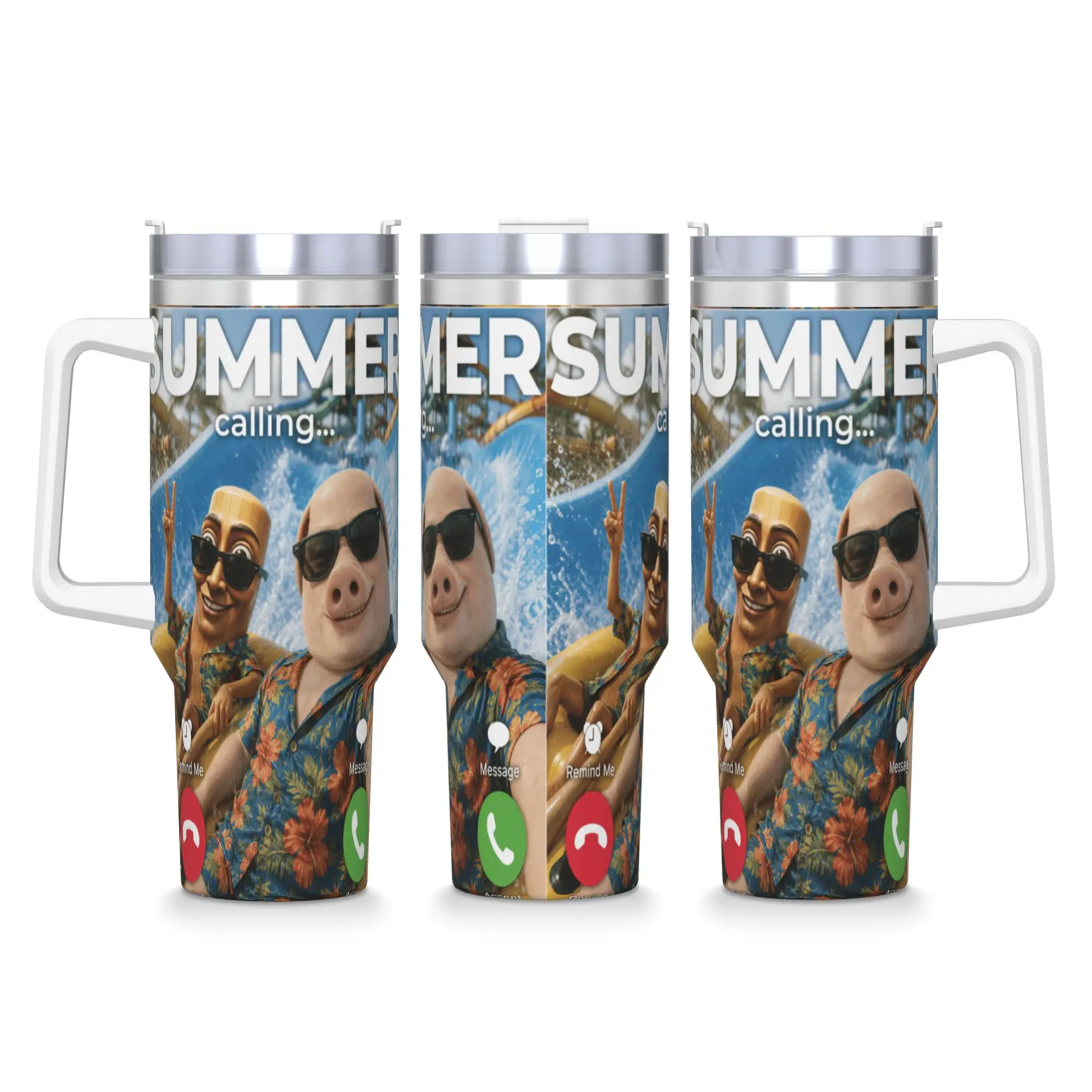 Stainless Steel Tumbler Summer Vacation John Pork Tung Sahur Pool Party Phone Meme Mugs Cup Travelist Hot Drinks Water Bottle