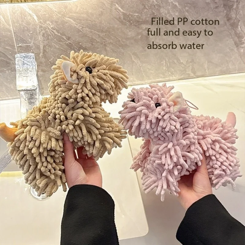 Cute Schneier Cartoon Dog Figurines Hanging Wiping Towels 3D Handkerchiefs for Kitchen And Bathroom Hand Towel Dress Accessories
