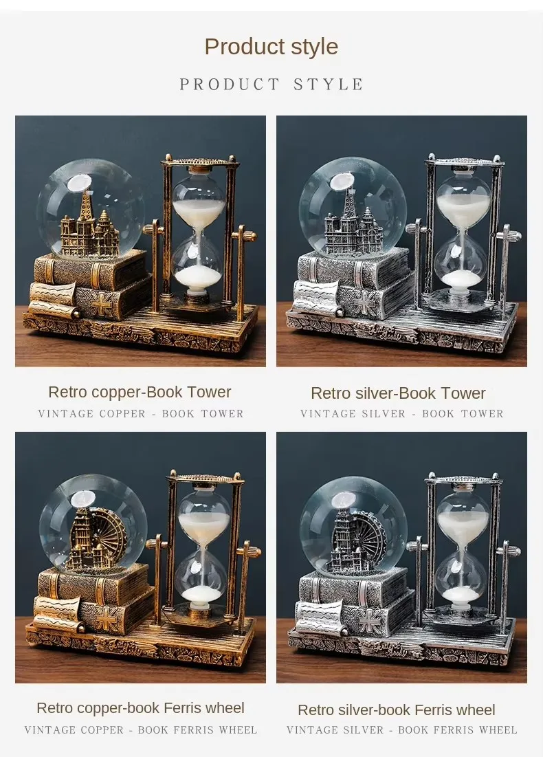 Time Crystal Ball Hourglass Antique Eiffel Tower Quicksand Luminous Snowball Crystal Ball Musical Box Desktop Decoration Gift