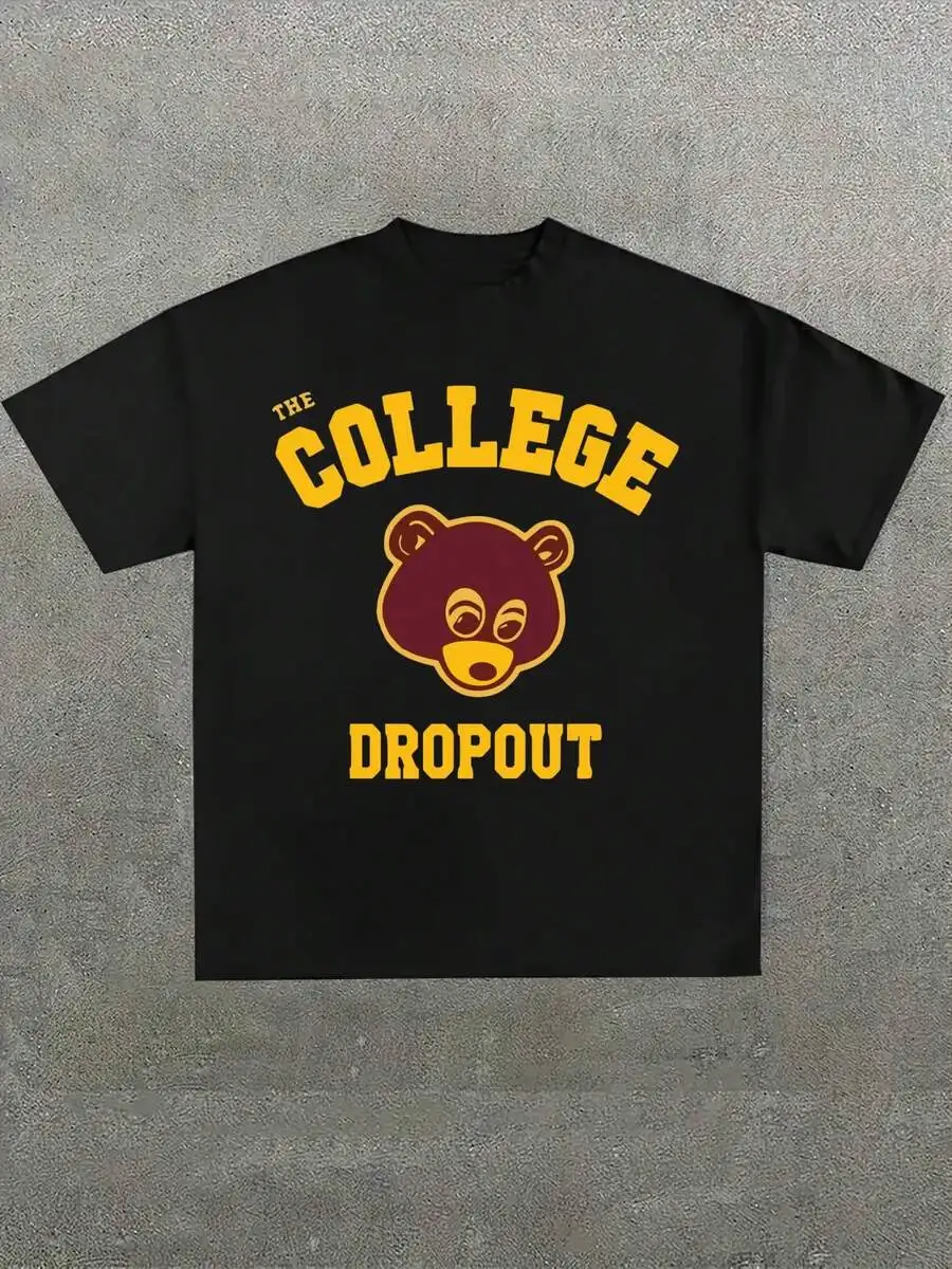 Plus Size Men's,College Dropout Bound Yeez.Y Good Music ,(1 Pcs )100% Cotton Casual Printed T-Shirt,Crew Neck Short Sleeve,220g  Cotton T-Shirt