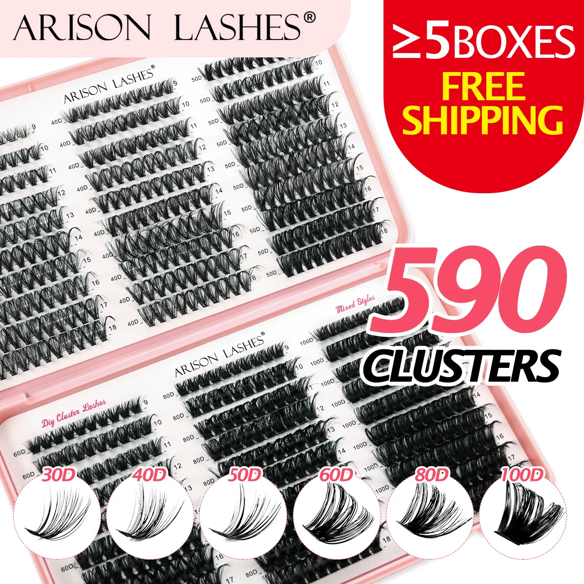 

ARISON 9~18mm DIY Cluster Lashes Heat Bonded Individual Eyelash 60Rows Dovetail Segmented Eyelashes Extension Self-grafting Lash