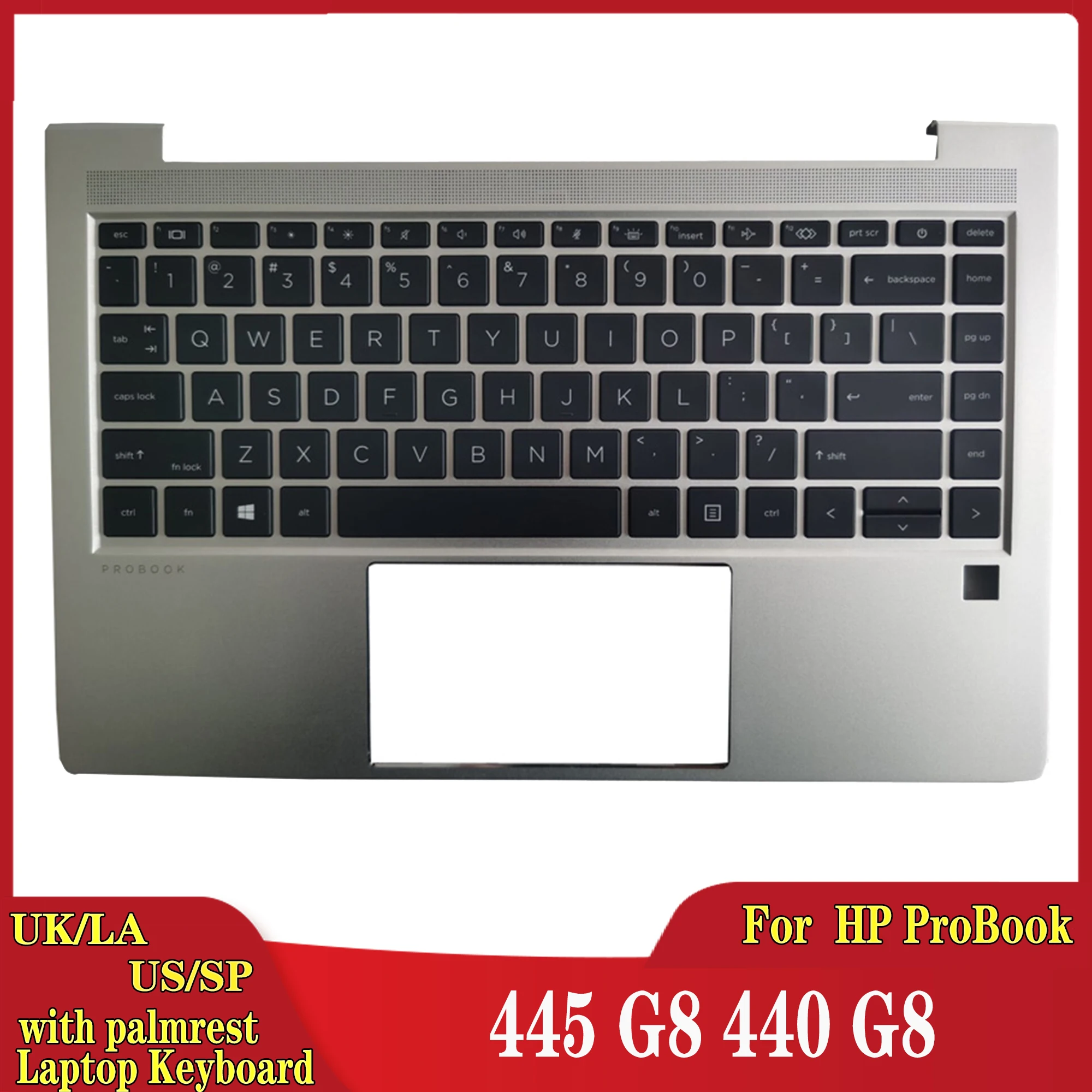 

NEW US/UK/Spanish SP/Latin LA Laptop Keyboard for HP ProBook 14 445 G8 440 G8 with silver palmrest upper cover with backlight