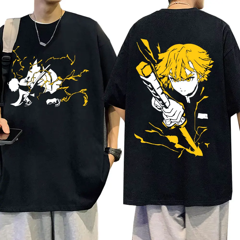 

Anime Demon Slayer Agatsuma Zenitsu Graphic T Shirts Men Women Fashion Casual Oversized Streetwear Male Vintage Cotton T-shirt