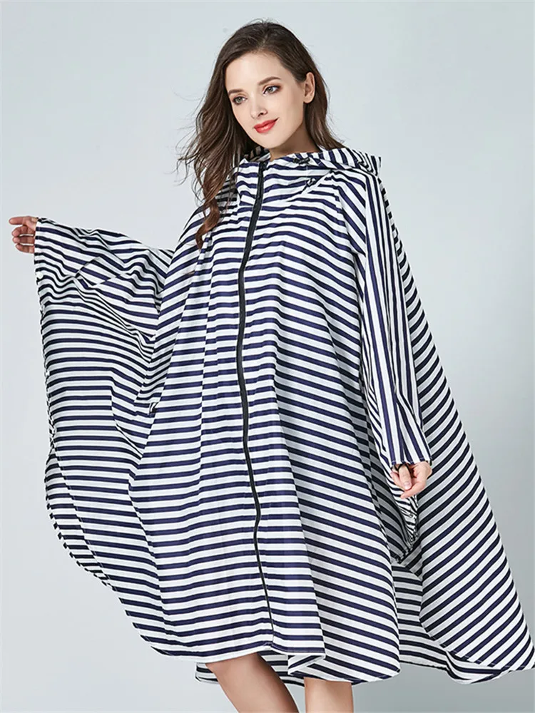 

Stripe Women's Raincoats Rainwear Female Girls Rain Coat Poncho Trench Cloak Walk Dog Size XL L