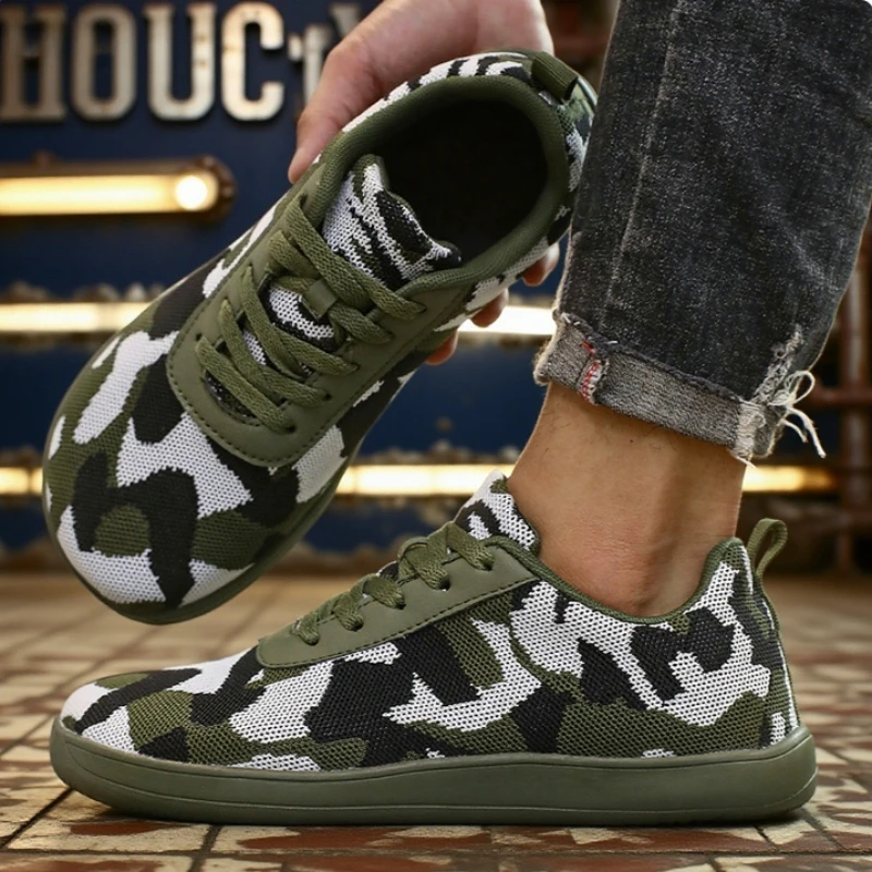 

Military Training Wide Toe Shoes for Men Breathable Soft Soled Loose Fitting Walking Shoes Camouflage Lace Up Anti Slip Sneakers