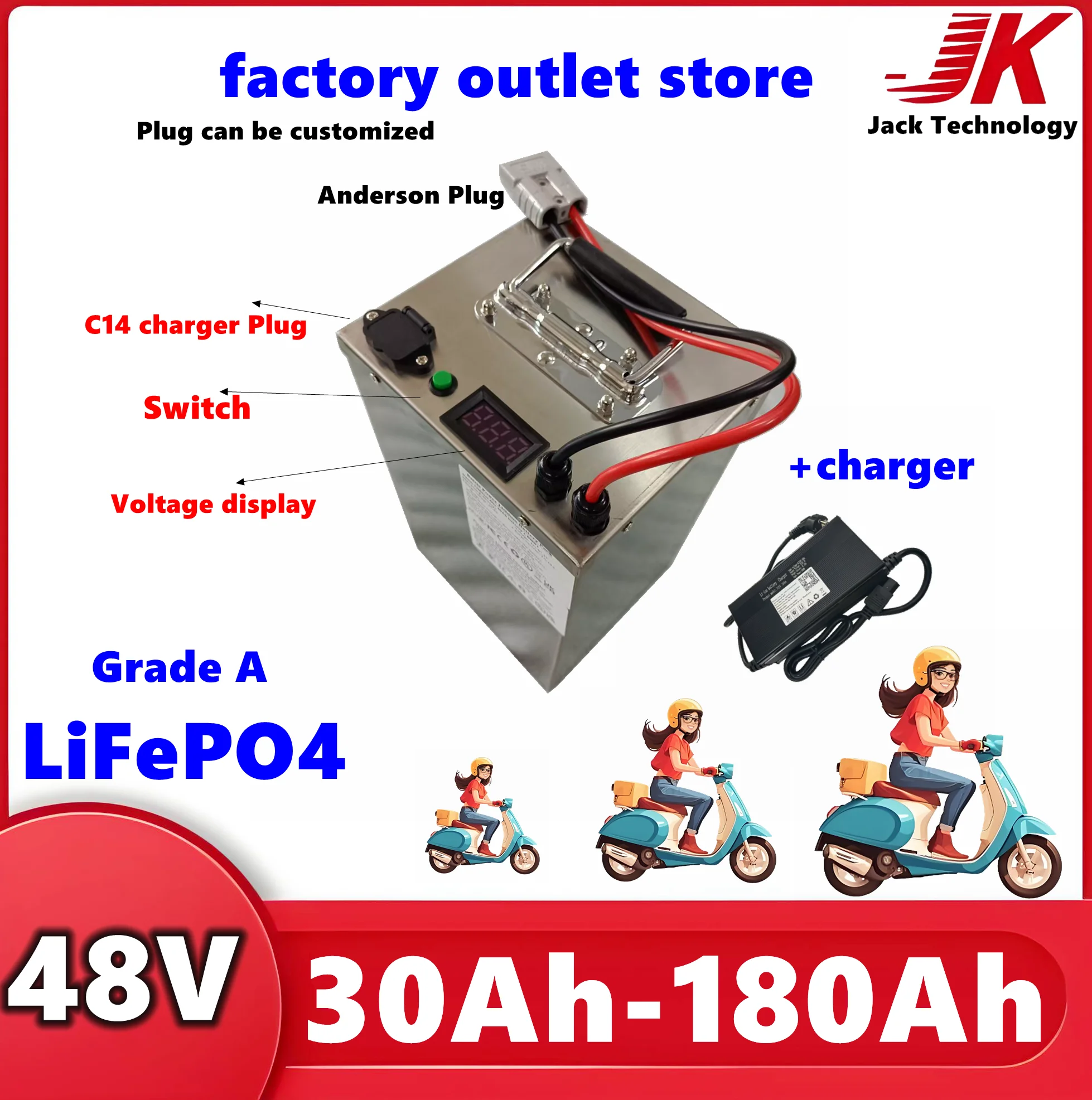 48V 50Ah 30Ah-180Ah LiFePO4 Battery for 1KW 2KW 3KW Golf Cart Tractor Two Wheeler Vehicle  scooter  tricycle