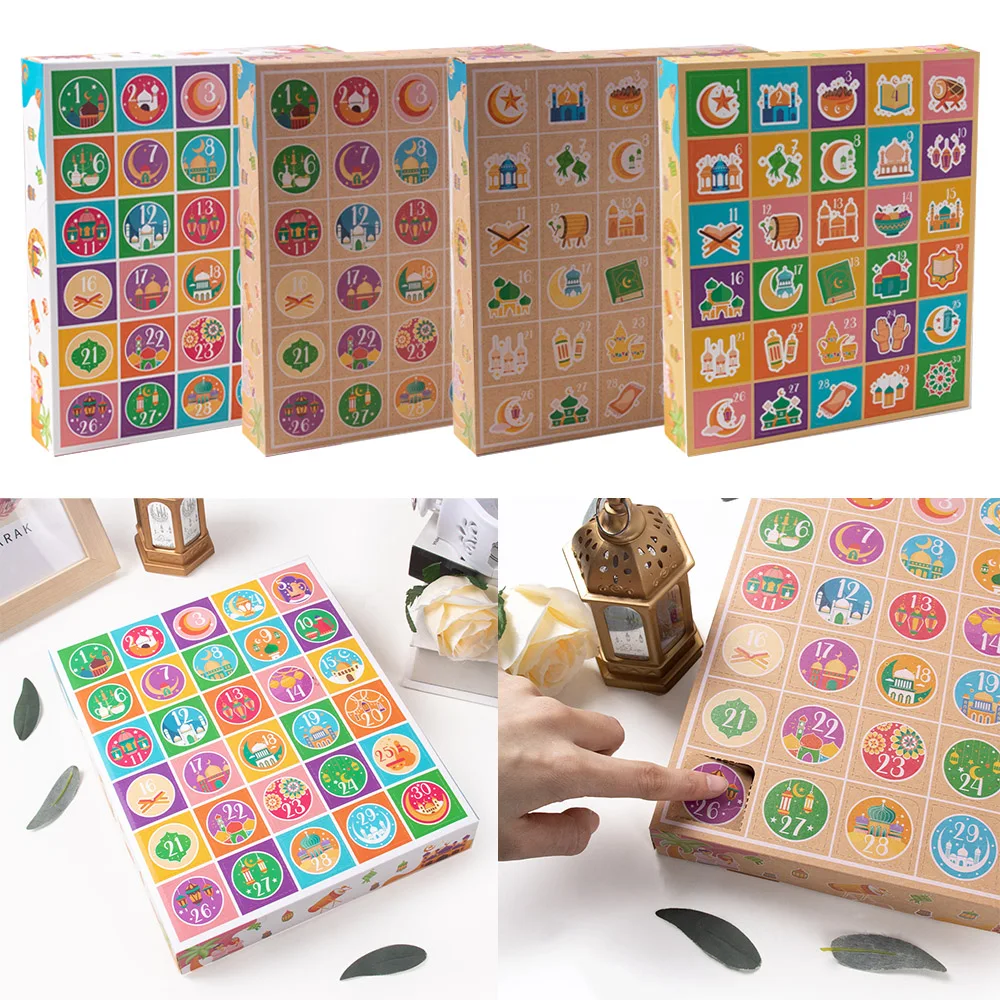 4pcs Ramadan Advent Calendar with 30 Countdown Drawers Pre-Assembled Boxes Festive Ramadan Mubarak Box Ramadan Eid gift for kids