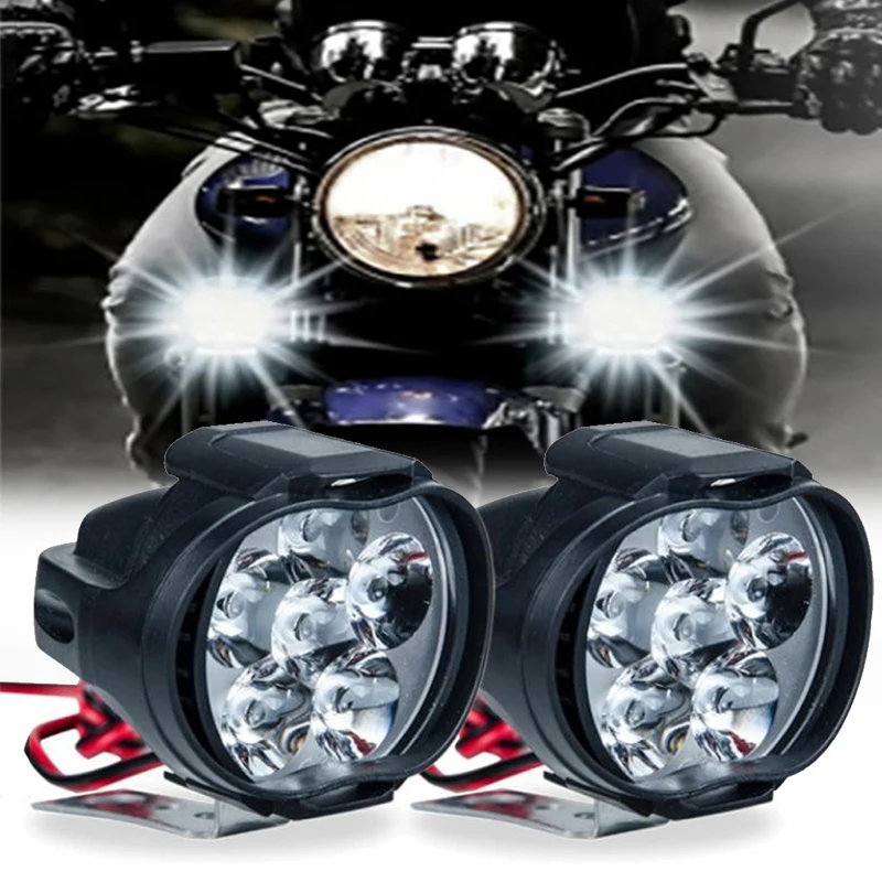 2pcs Motorcycle Headlight  6 LED Lights White SpotLights Electric Vehicle Scooters Lamp High Brightness Modified Auxiliary Bulbs