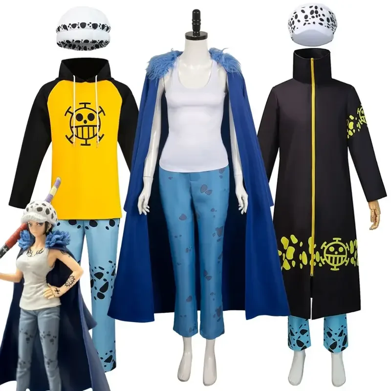 Anime One Cos Piece Trafalgar Law Cosplay Hoodie Pants Hat Costume for Adult Men Fantasia Luffy Outfits Halloween Disguise Suit