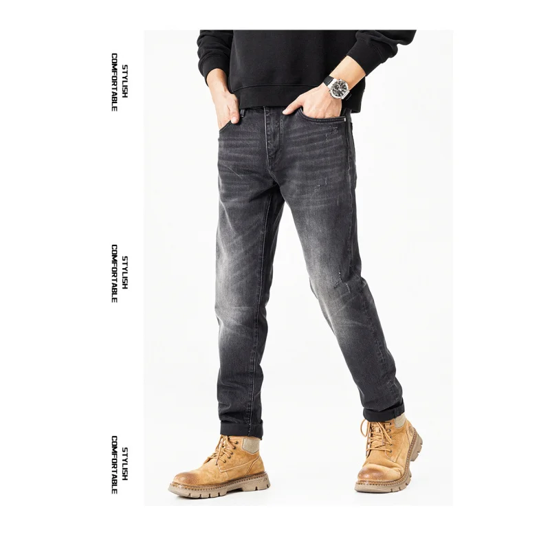 Сверхмощные элитные джинсы, мужские ретро ностальгические потертые эластичные маленькие прямые брюки, осень 2021, новинка
