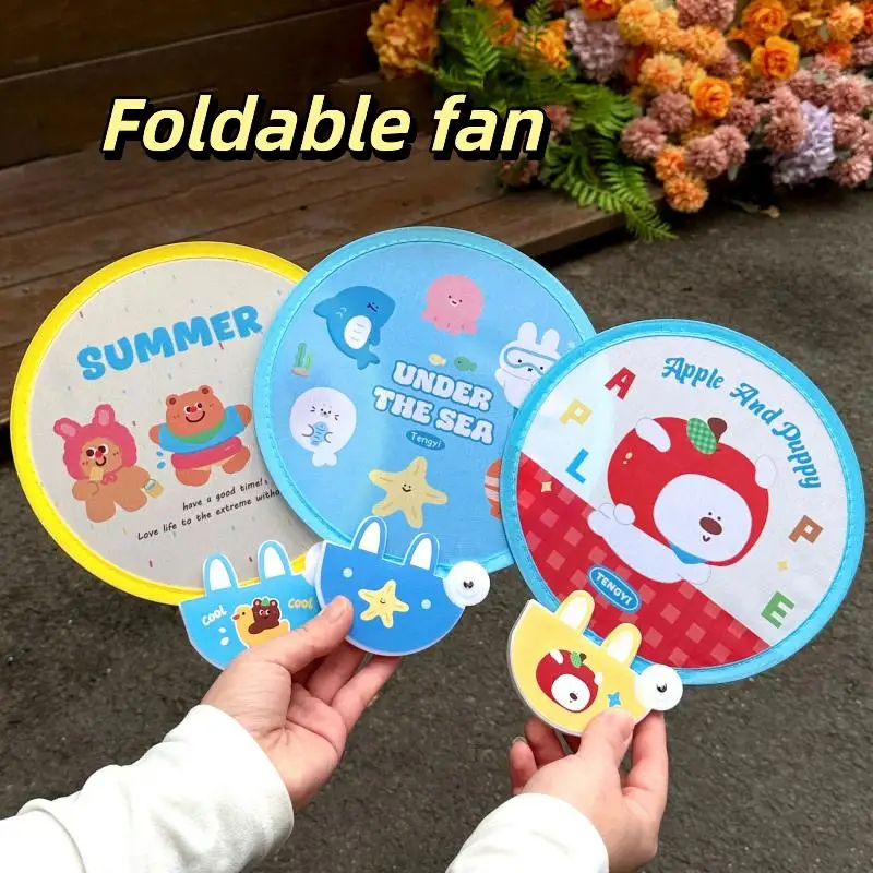 New Cute Cartoon Foldable Handheld Round Fan Lightweight Portable Summer Fan Mini Outdoor Round Convenient Pocket Fan