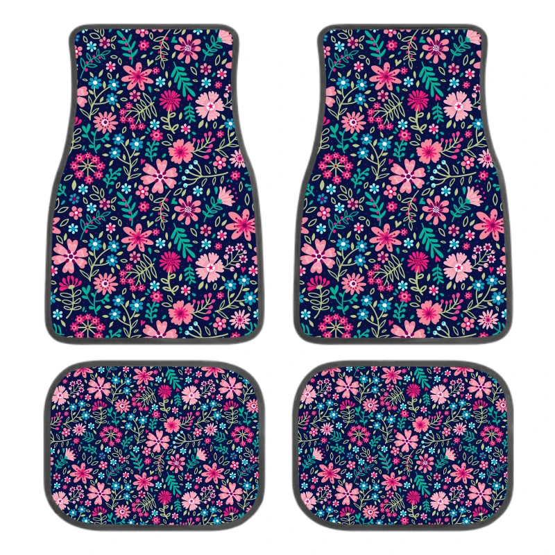 Tapis de sol de voiture Floral Bliss, 4 pièces, tous temps, avec fond antidérapant, adaptés aux voitures/camions//SUVs, Protection robuste, adapté pour