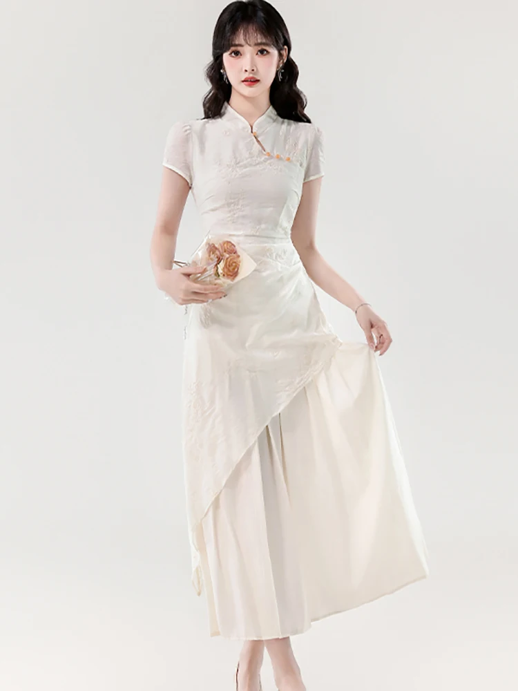 Mulheres coreano vintage luxo festa vestidos verão branco jacuqard retalhos diamantes vestido 2025 novo elegante bodycon vestidos longos