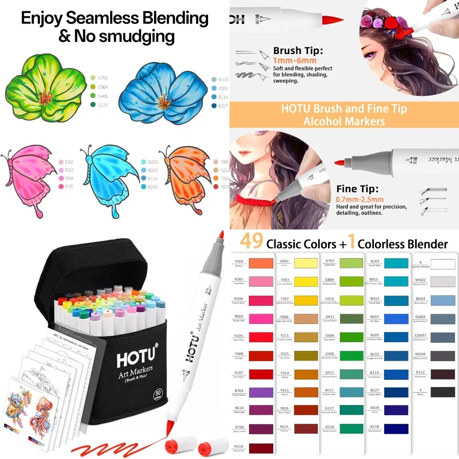 

Спиртовые маркеры, кисть и тонкий наконечник, 50-цветный набор художественных маркеров с двумя наконечниками, ручки для рисования на спиртовой основе с футляром для переноски для творчества